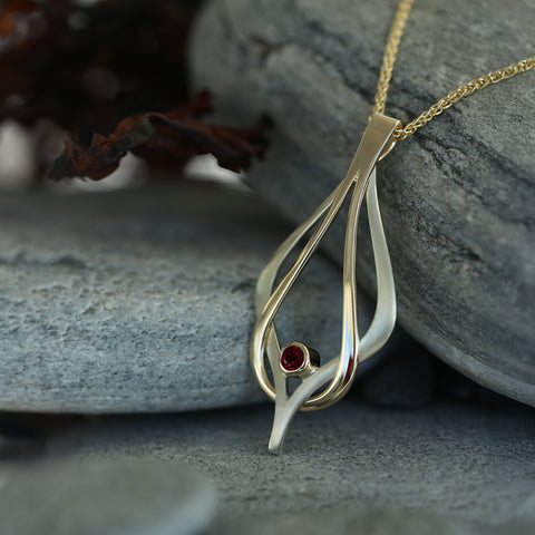 Reef Knot Ruby Dress Pendant in 18ct White & Yellow Gold by Sheila Fleet Jewellery