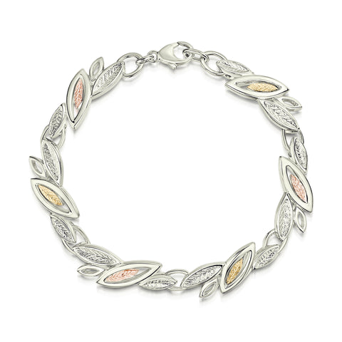 Seasons Gold Leaves Bracelet in 9ct White, Yellow & Rose Gold by Sheila Fleet Jewellery