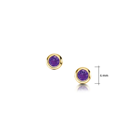 Small Amethyst Solitaire Stud Earrings in 9ct Yellow Gold by Sheila Fleet Jewellery