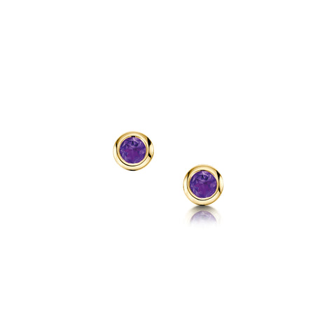 Small Amethyst Solitaire Stud Earrings in 9ct Yellow Gold by Sheila Fleet Jewellery