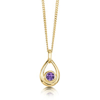 Amethyst Birthstone Droplet Pendant in 9ct Yellow Gold by Sheila Fleet Jewellery