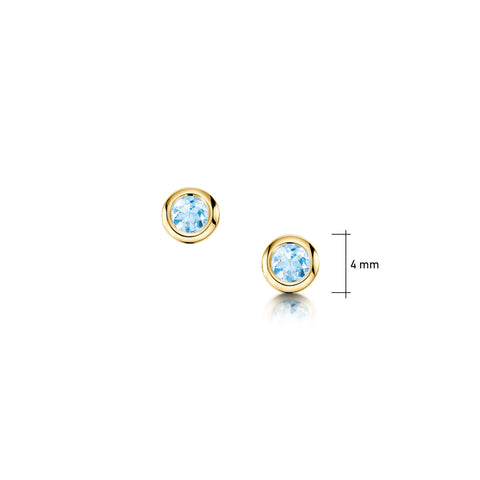 Small Aquamarine Solitaire Stud Earrings in 9ct Yellow Gold by Sheila Fleet Jewellery