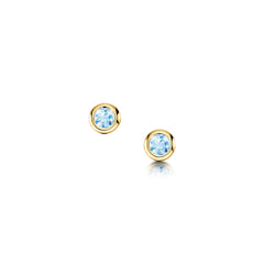 Small Aquamarine Solitaire Stud Earrings in 9ct Yellow Gold