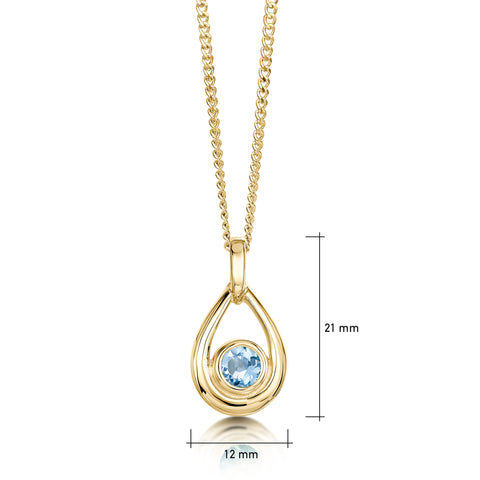 Aquamarine Birthstone Droplet Pendant in 9ct Yellow Gold by Sheila Fleet Jewellery