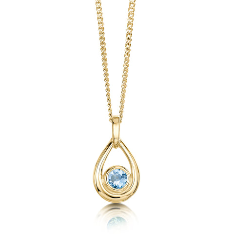 Aquamarine Birthstone Droplet Pendant in 9ct Yellow Gold by Sheila Fleet Jewellery