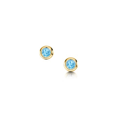 Small Blue Topaz Solitaire Stud Earrings in 9ct Yellow Gold by Sheila Fleet Jewellery
