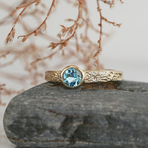 Matrix 4.75mm Blue Topaz Ring in 9ct Yellow Gold by Sheila Fleet Jewellery