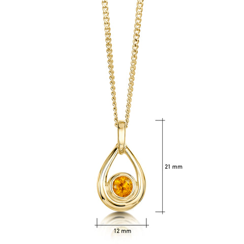 Citrine Birthstone Droplet Pendant in 9ct Yellow Gold by Sheila Fleet Jewellery