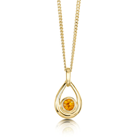 Citrine Birthstone Droplet Pendant in 9ct Yellow Gold by Sheila Fleet Jewellery

