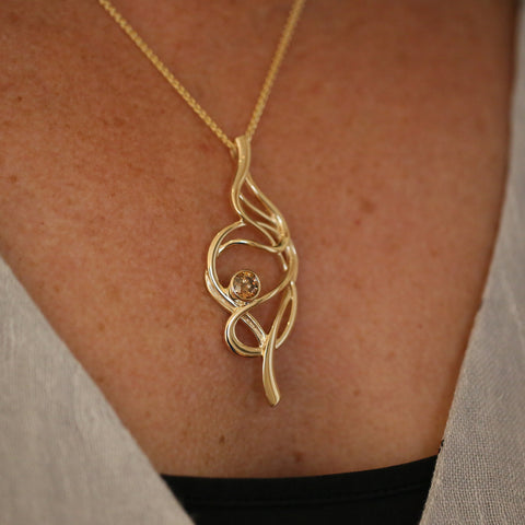 Tidal 9ct Yellow Gold Occasion Pendant with Cognac Diamond by Sheila Fleet Jewellery