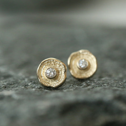 Lunar Diamond Petite Stud Earrings in 9ct Yellow Gold by Sheila Fleet Jewellery