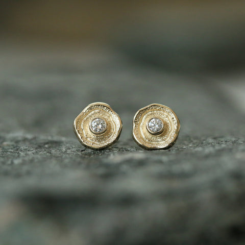Lunar Diamond Petite Stud Earrings in 9ct Yellow Gold by Sheila Fleet Jewellery