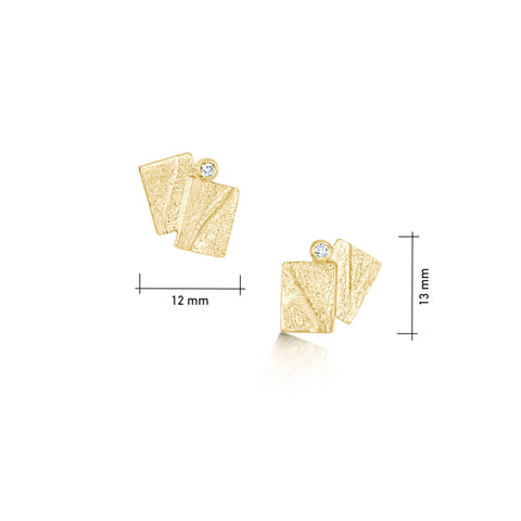 Flagstone Diamond Small Stud Earrings in 9ct Yellow Gold