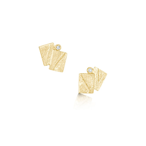 Flagstone Diamond Small Stud Earrings in 9ct Yellow Gold