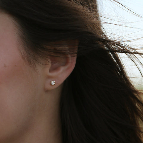 Small Diamond Solitaire Stud Earrings in 9ct Yellow Gold by Sheila Fleet Jewellery