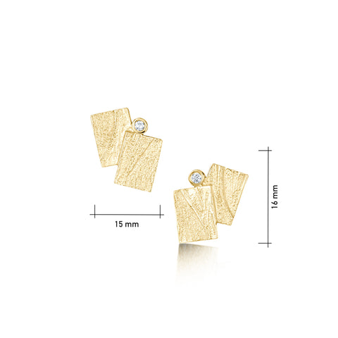 Flagstone Diamond Stud Earrings in 9ct Yellow Gold by Sheila Fleet Jewellery