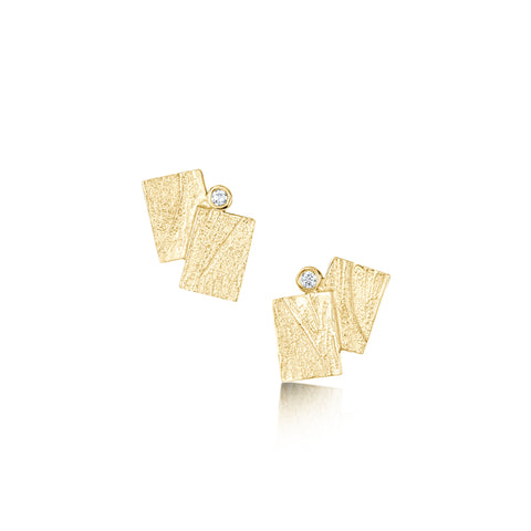Flagstone Diamond Stud Earrings in 9ct Yellow Gold by Sheila Fleet Jewellery