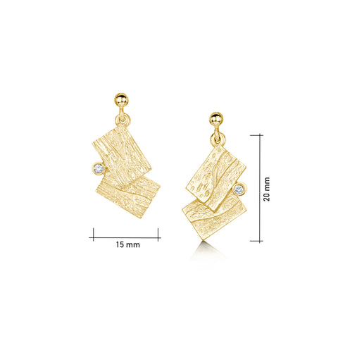 Flagstone Diamond Small Drop Earrings in 9ct Yellow Gold by Sheila Fleet Jewellery