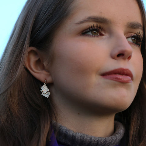 Flagstone Diamond Small Drop Earrings in 9ct Yellow Gold by Sheila Fleet Jewellery
