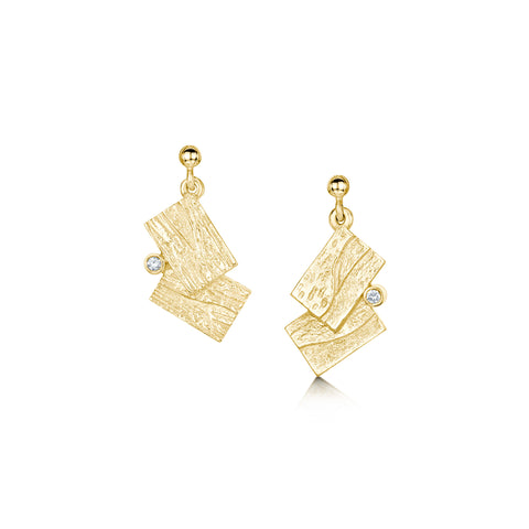 Flagstone Diamond Small Drop Earrings in 9ct Yellow Gold by Sheila Fleet Jewellery