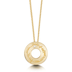 Ogham Small Pendant Necklace in 9ct Yellow Gold with a Diamond by Sheila Fleet Jewellery