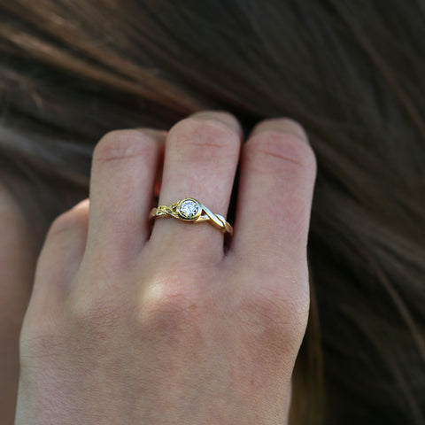 Celtic Twist 0.25ct Diamond Solitaire Ring in 9ct Yellow Gold by Sheila Fleet Jewellery