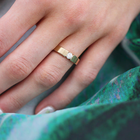 Tension-style 0.25ct Diamond Solitaire Ring in 9ct Yellow Gold by Sheila Fleet Jewellery