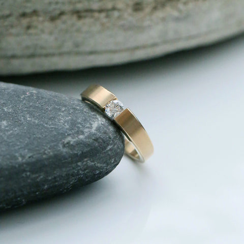 Tension-style 0.25ct Diamond Solitaire Ring in 9ct Yellow Gold by Sheila Fleet Jewellery