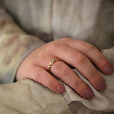 Celtic Twist 0.22ct Diamond Solitaire Ring in 9ct Yellow Gold by Sheila Fleet Jewellery