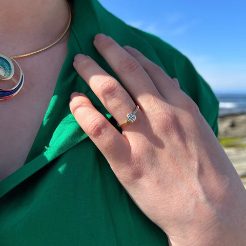 Contemporary 0.3ct Solitaire Diamond Ring in 9ct Yellow Gold by Sheila Fleet Jewellery