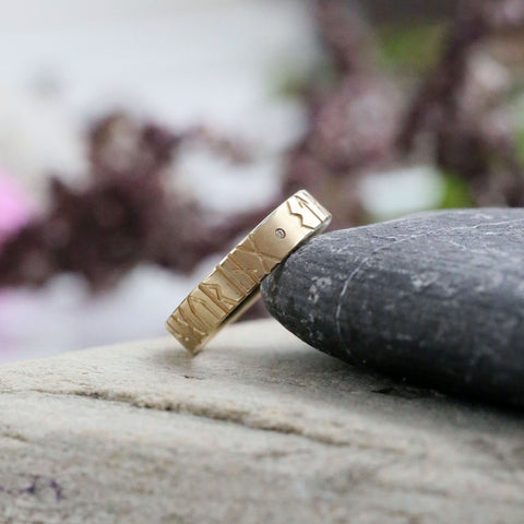 Runic Diamond Ring in 9ct Yellow Gold by Sheila Fleet Jewellery