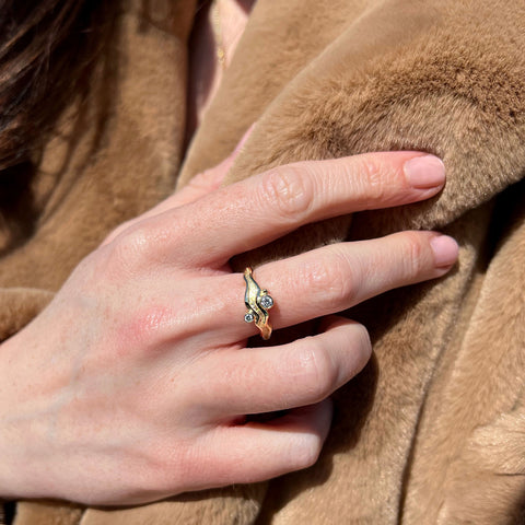 River Ripples Engagement Ring in 9ct Yellow Gold with Diamonds by Sheila Fleet Jewellery