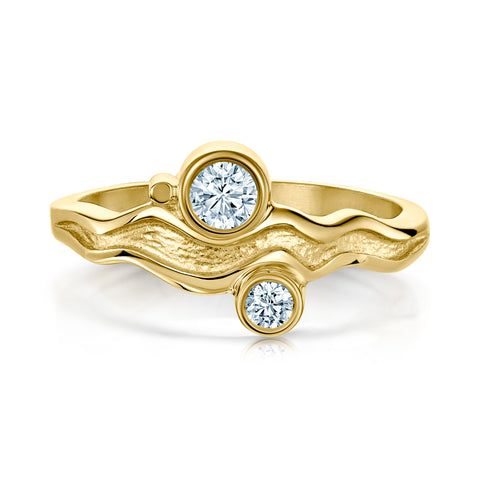River Ripples 9ct Yellow Gold Ring with 3.9mm & 3mm Diamonds by Sheila Fleet Jewellery