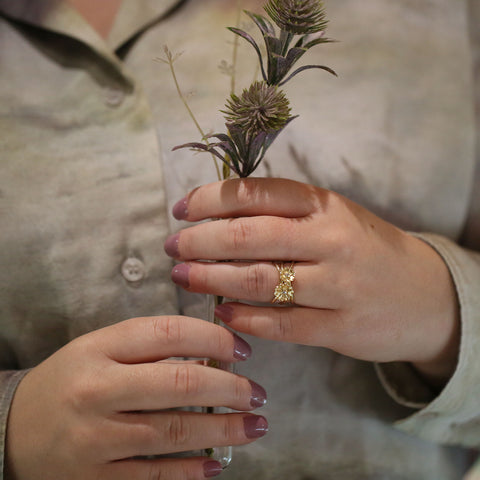 Primula Scotica 2-flower Diamond Ring in 9ct Yellow Gold by Sheila Fleet Jewellery
