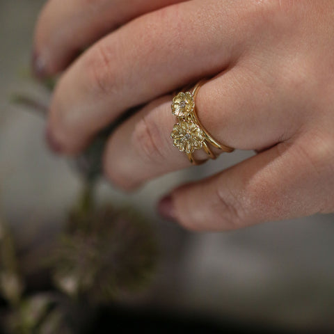 Primula Scotica 2-flower Diamond Ring in 9ct Yellow Gold by Sheila Fleet Jewellery