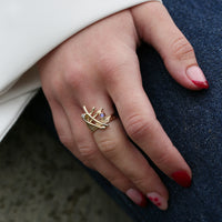 Morning Dew Ring in 9ct Yellow Gold with Moonstone & Diamond by Sheila Fleet Jewellery