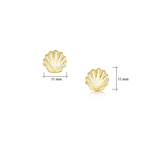 Scallop Stud Earrings in 9ct Yellow Gold by Sheila Fleet Jewellery