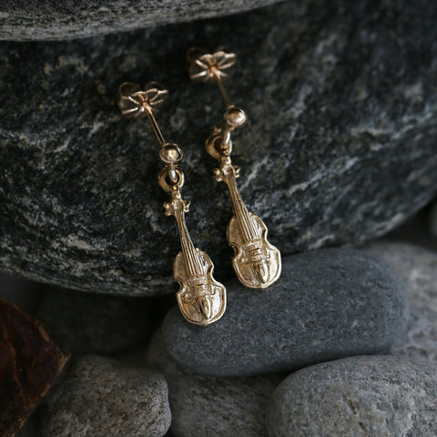 Petite Fiddle Drop Earrings in 9ct Yellow Gold by Sheila Fleet Jewellery