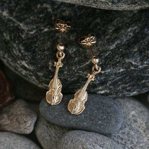Petite Fiddle Drop Earrings in 9ct Yellow Gold by Sheila Fleet Jewellery