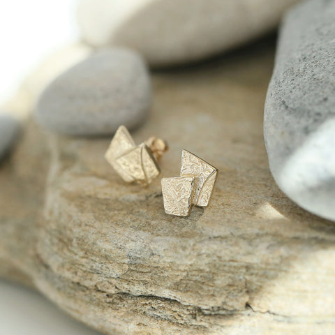 Standing Stones Petite Duo Stud Earrings in 9ct Yellow Gold by Sheila Fleet Jewellery