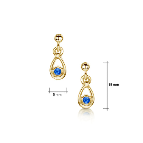 Sapphire Droplet Earrings in 9ct Yellow Gold by Sheila Fleet Jewellery