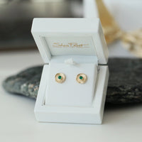 Lunar Emerald Petite Stud Earrings in 9ct Yellow Gold by Sheila Fleet Jewellery