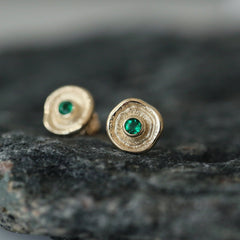 Lunar Emerald Petite Stud Earrings in 9ct Yellow Gold by Sheila Fleet Jewellery