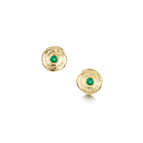 Lunar Emerald Petite Stud Earrings in 9ct Yellow Gold by Sheila Fleet Jewellery