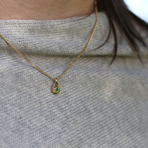 Arctic Stream Emerald Petite Droplet Pendant in 9ct Yellow Gold by Sheila Fleet Jewellery