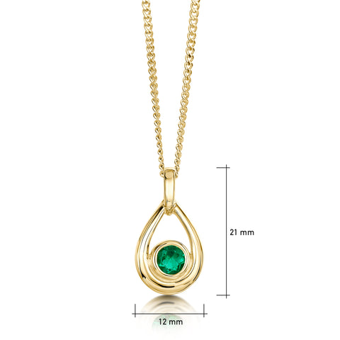 Emerald Droplet Pendant in 9ct Yellow Gold by Sheila Fleet Jewellery