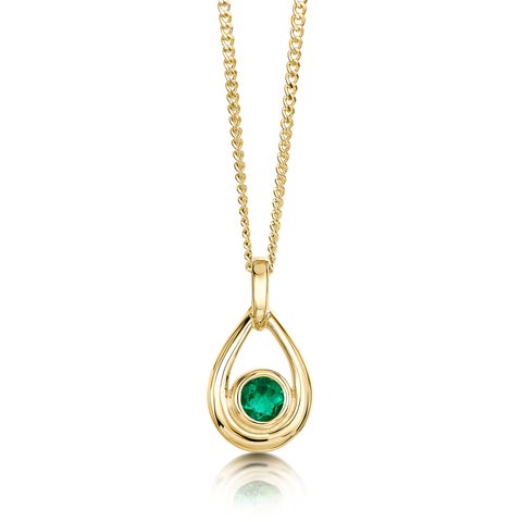 Emerald Droplet Pendant in 9ct Yellow Gold by Sheila Fleet Jewellery