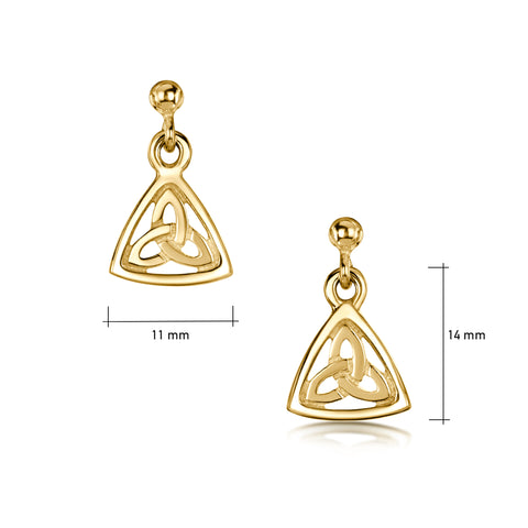 Book of Kells Trinity Knot Small Drop Earrings in 9ct Yellow Gold