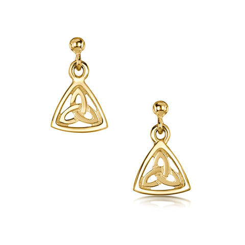 Book of Kells Trinity Knot Small Drop Earrings in 9ct Yellow Gold
