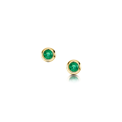 Small Emerald Solitaire Stud Earrings in 9ct Yellow Gold by Sheila Fleet Jewellery